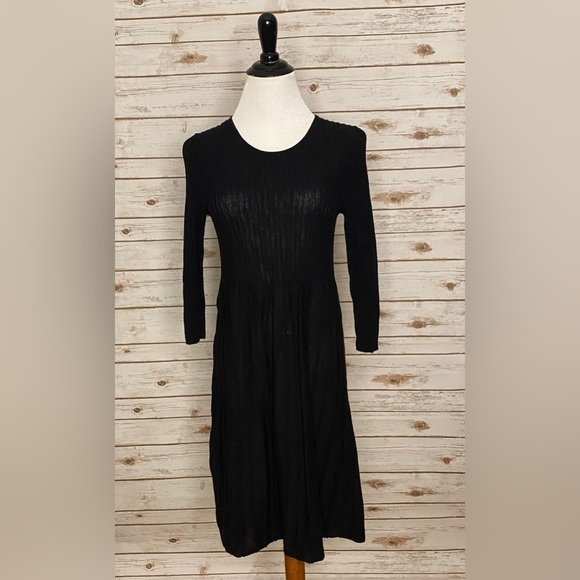 Eileen Fisher Dresses & Skirts - Eileen Fisher minimalist black Italian wool ribbed knit sweater dress Size XXS